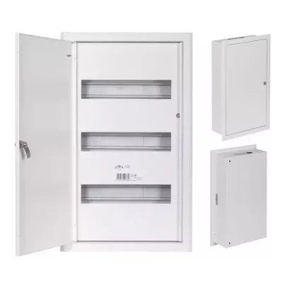 Rozdzielnica-modulowa-3x12-podtynkowa-36-modulow-IP31-270x480x120-Biala-RP-36-Z-ZAMKIEM-widok-z-trzema-perspektywami-rozdzielnicy.webp